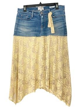 Frame Jean Skirt Waist 29 Womens Size 8 Custom Lace Denim Upcycled Handmade